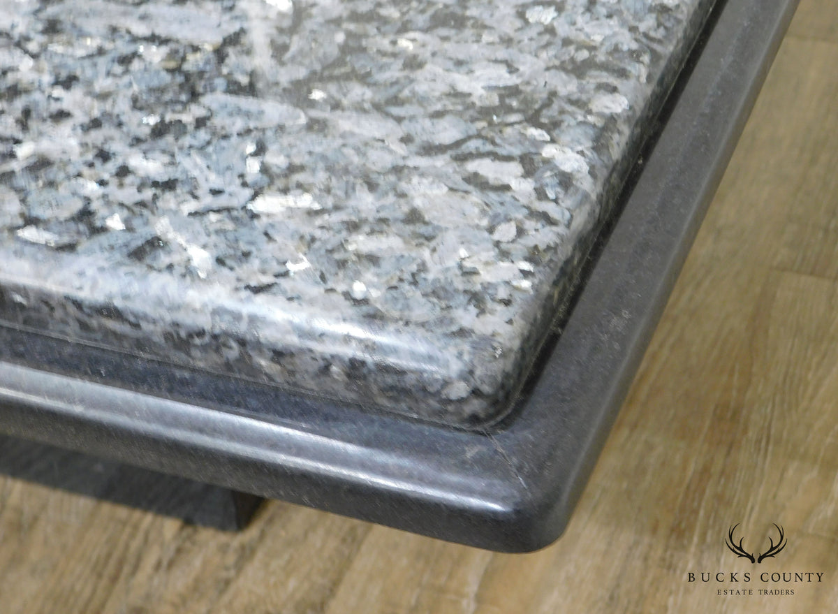 Postmodern Vintage 1980's Custom 40" Square Black & Grey Marble/Granite Coffee Table