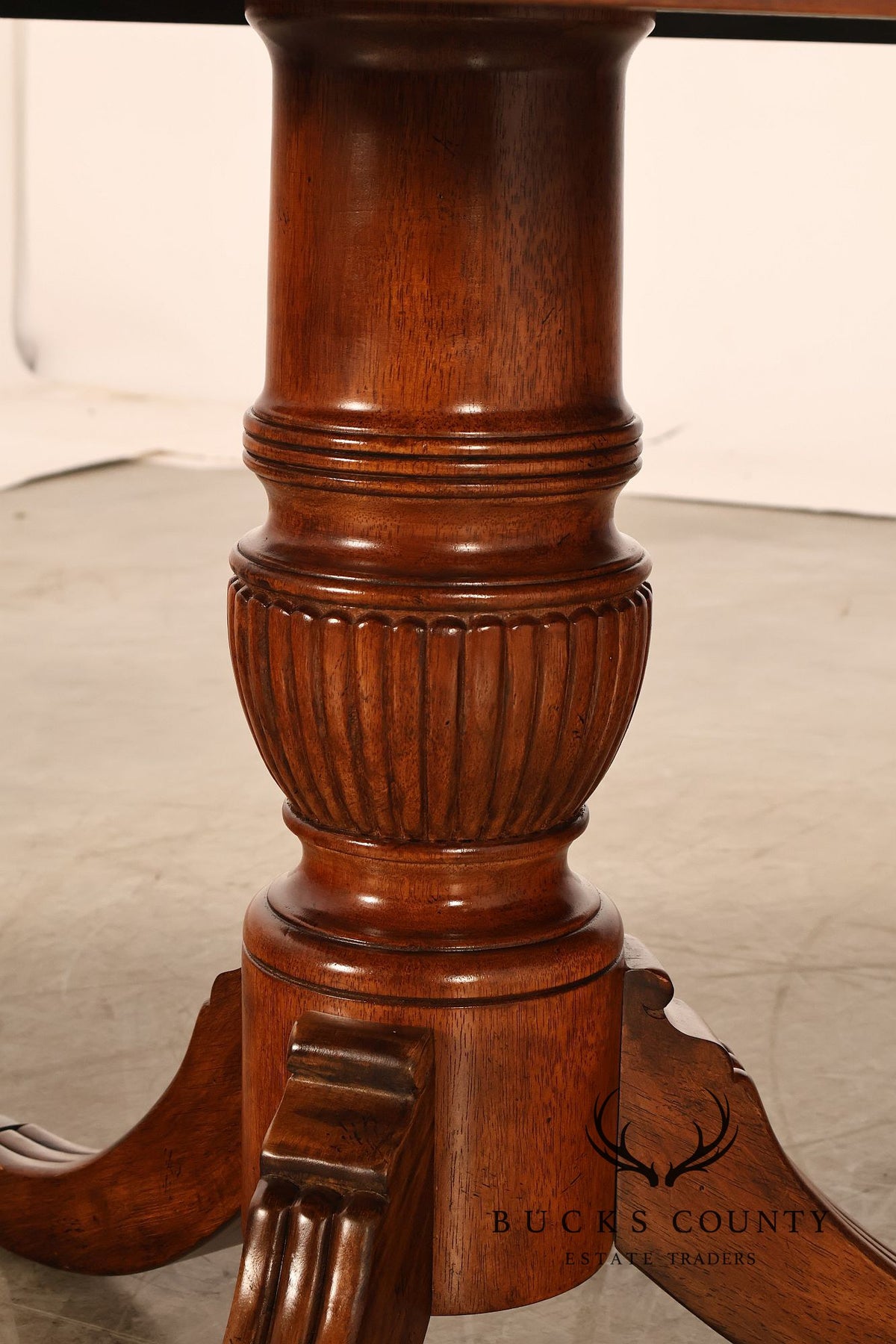 Georgian Style Banded Mahogany Double Pedestal Extension Dining Table