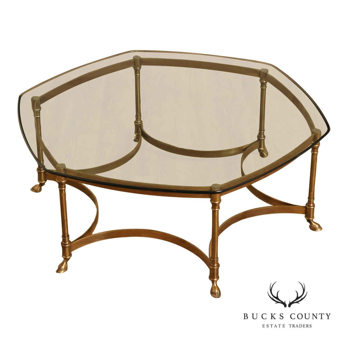 Directoire Style Vintage Brass and Glass Top Coffee Table