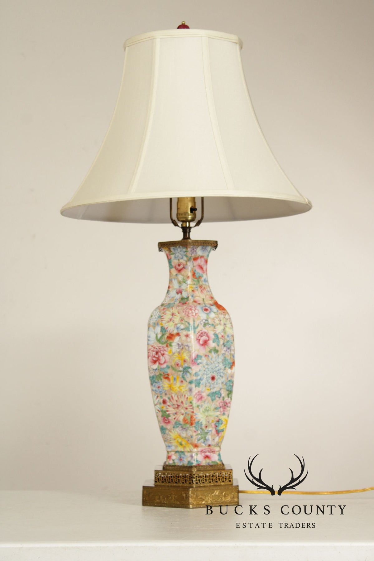 Chinese Pair of Famille Rose Porcelain Table Lamps