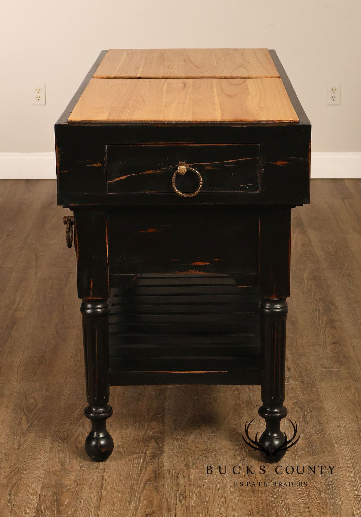 French Colonial Style Butcher Block Kitchen Island