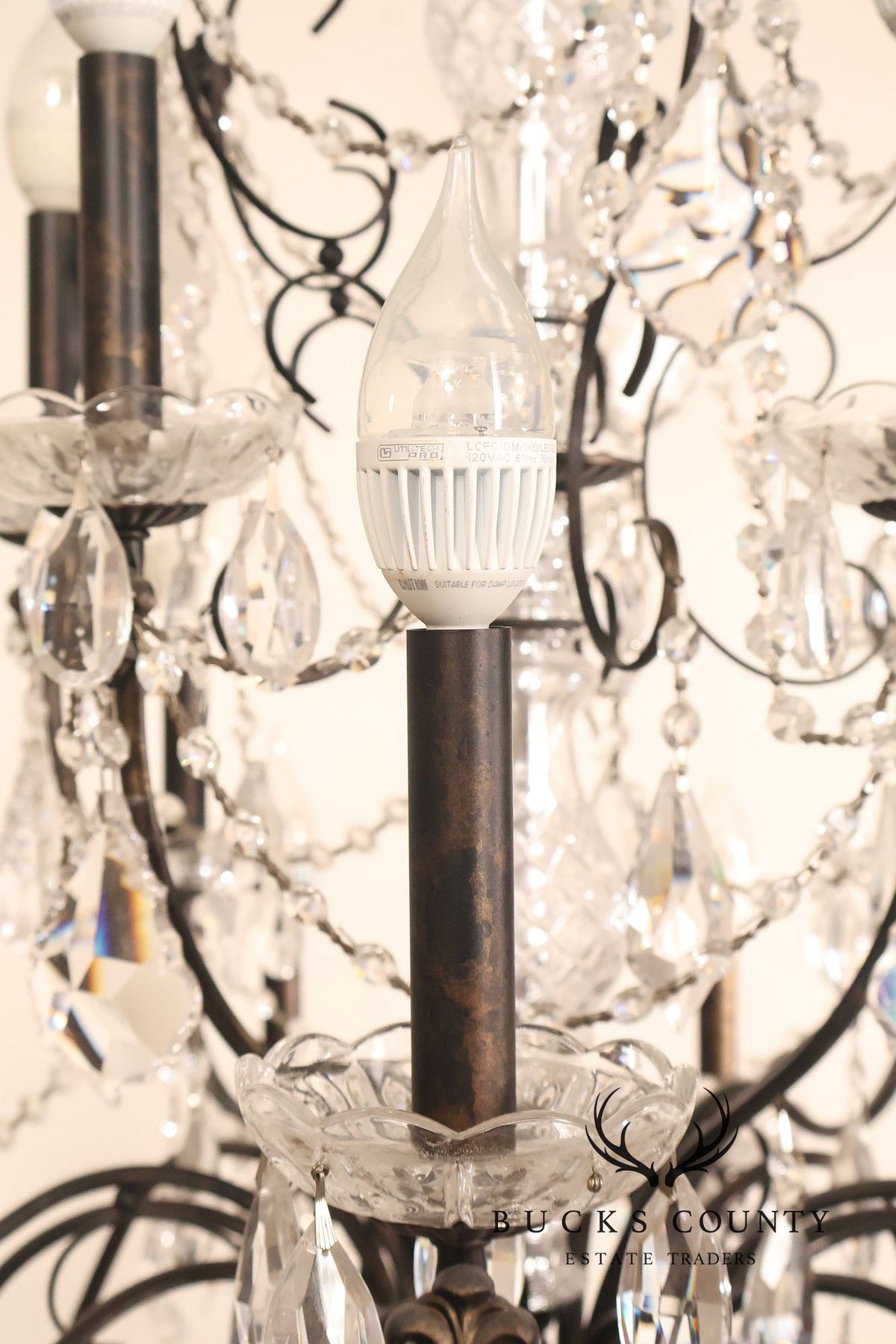 Large Twenty-Light Crystal And Wrought Iron 55" Chandelier