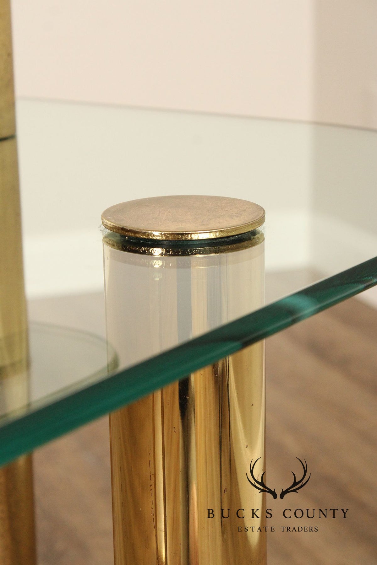 Hollywood Regency Postmodern Two-Tier Glass Top Console Table
