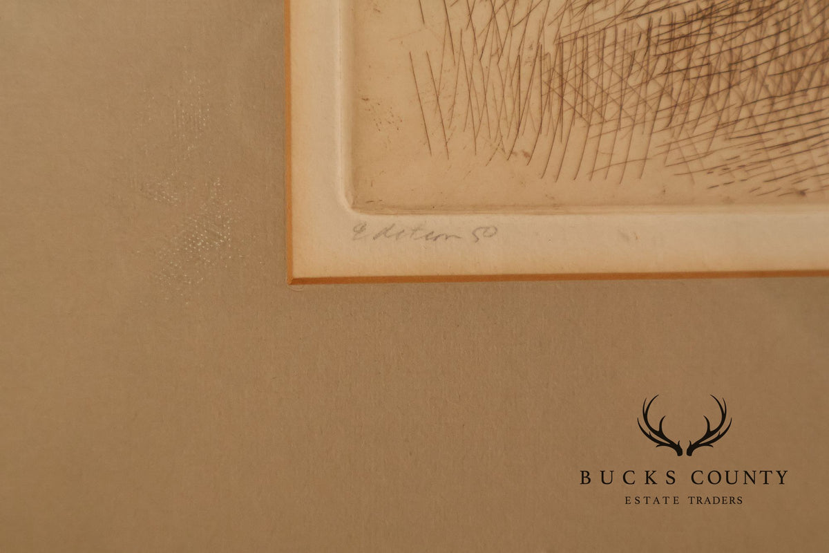 Harold Altman Framed Etching, 'Bench'