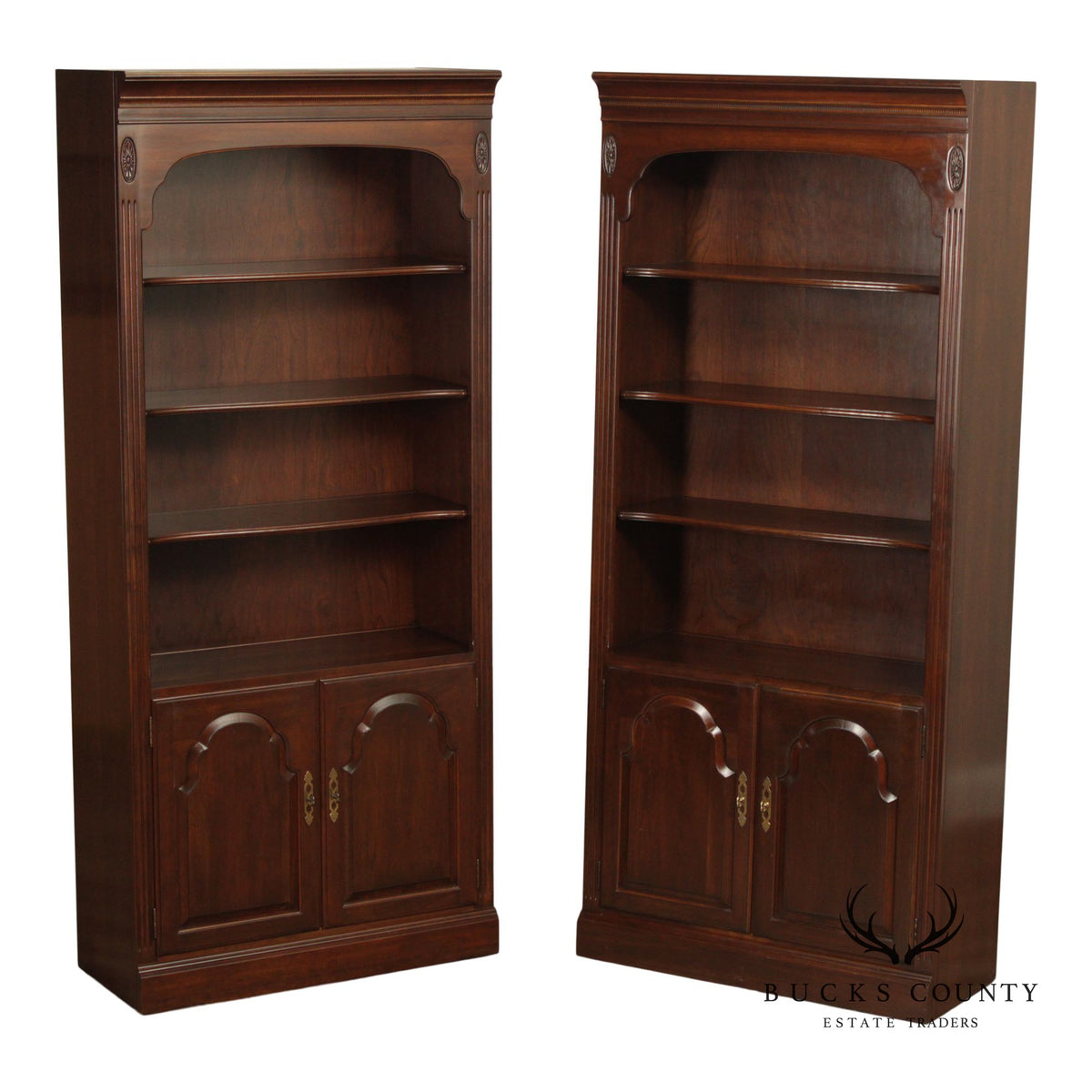 Ethan Allen Georgian Court Pair Of Cherry Tall Bookcases