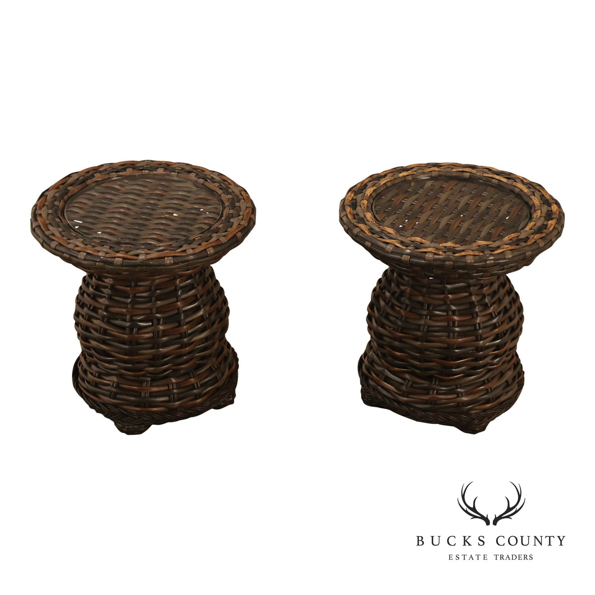 Lane Venture 'South Hampton' Pair of Glass Top Wicker End Tables