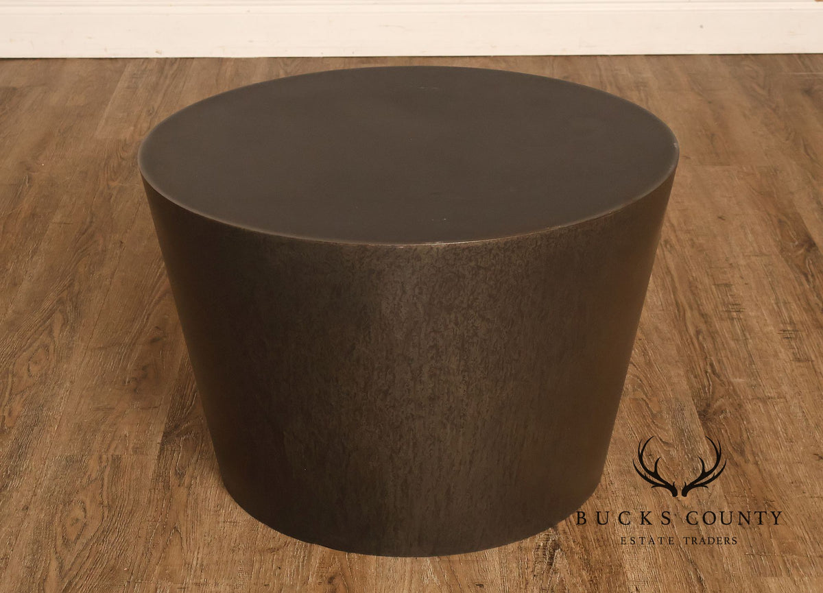 Modern Patinated Steel Round Drum Side Table