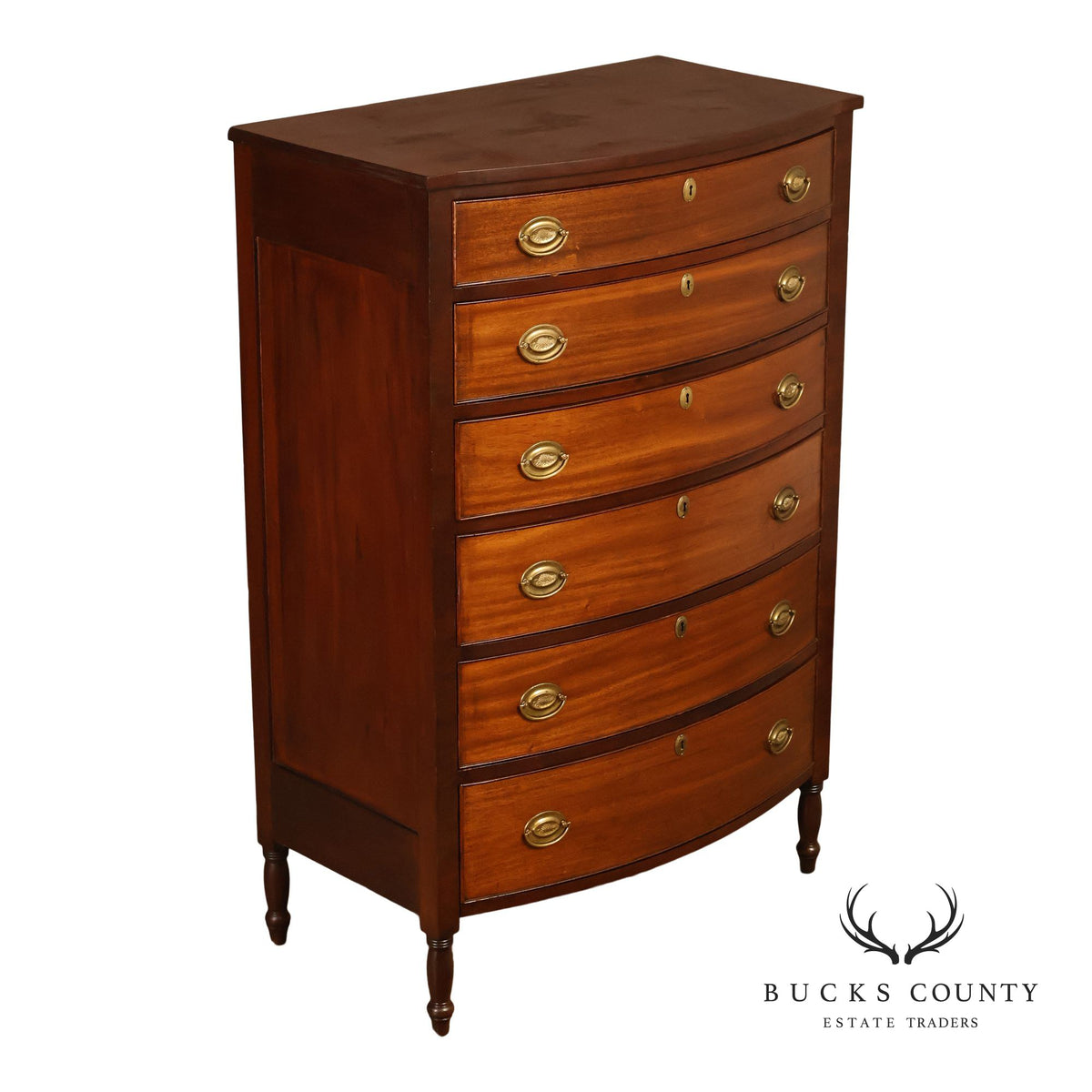 Antique Hepplewhite Style Mahogany Bow Front Six-Drawer Tall Chest