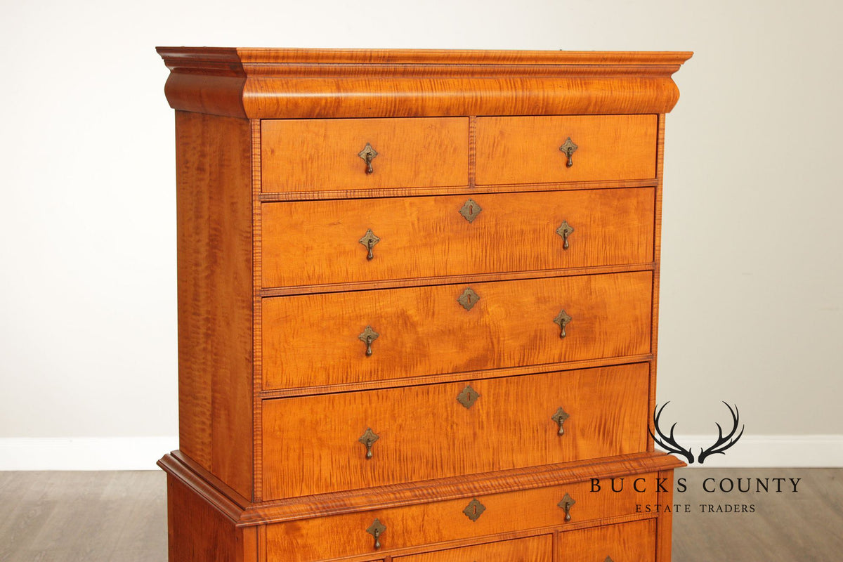 Simms & Thayer Queen Anne Style Tiger Maple Highboy