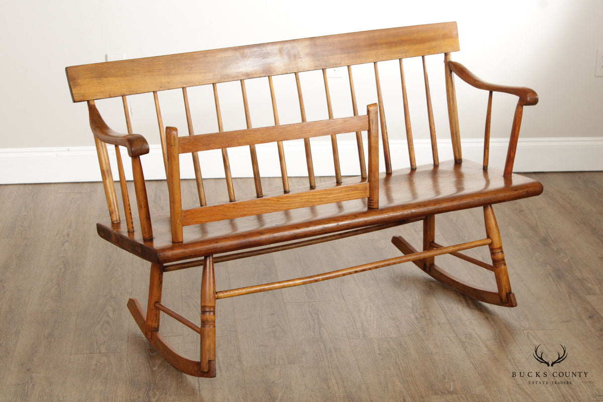 Antique American Pine Nanny Bench Cradle Rocker