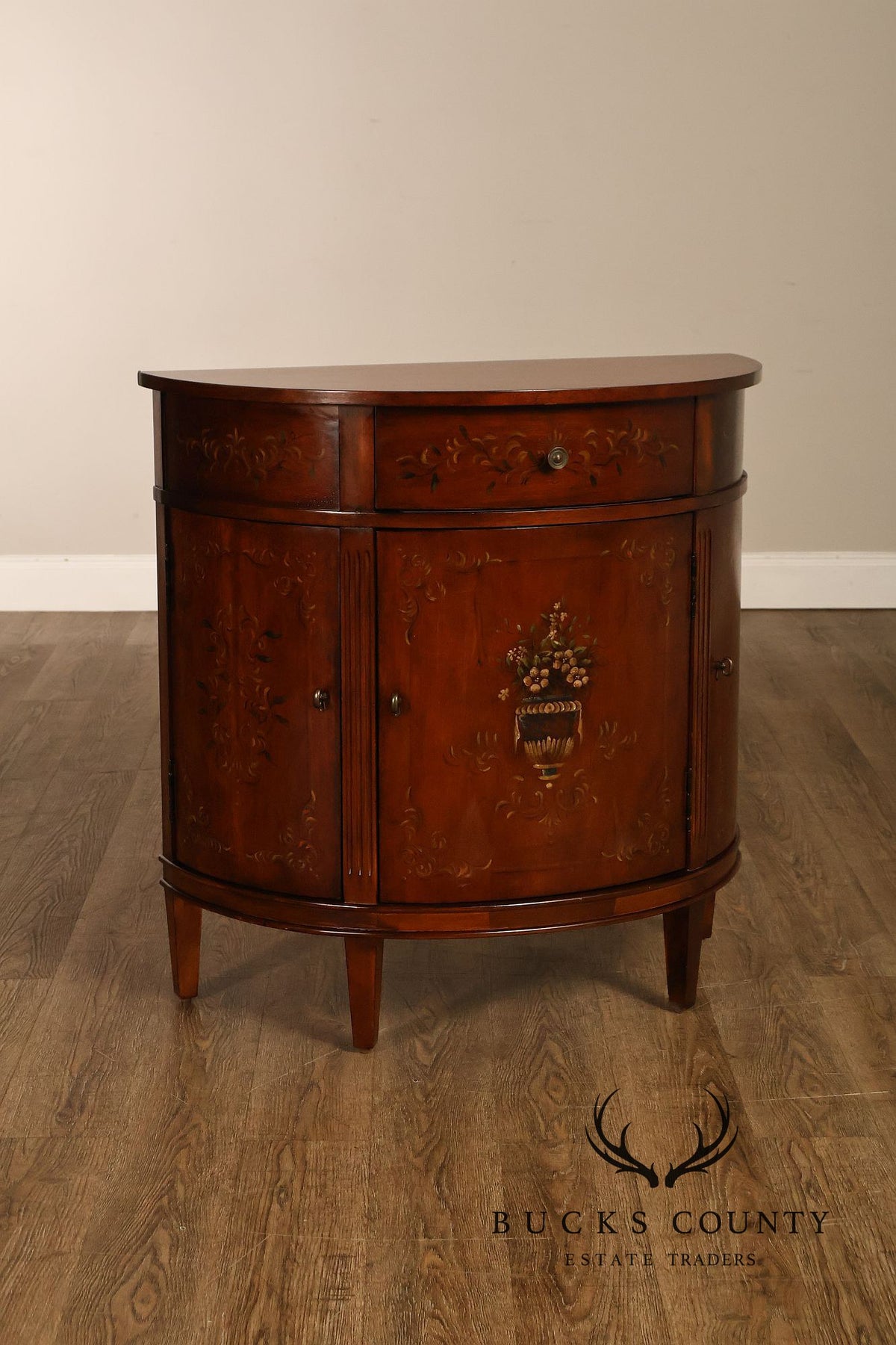 Ethan Allen Adam Style Pair of Painted Demilune Chests