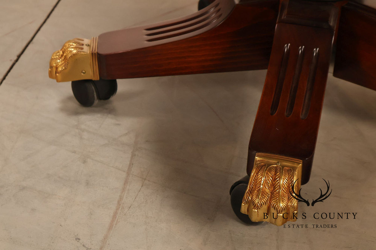 Mariner Leather Swivel Office Chair With Tufted Back And Carved Mahogany Base