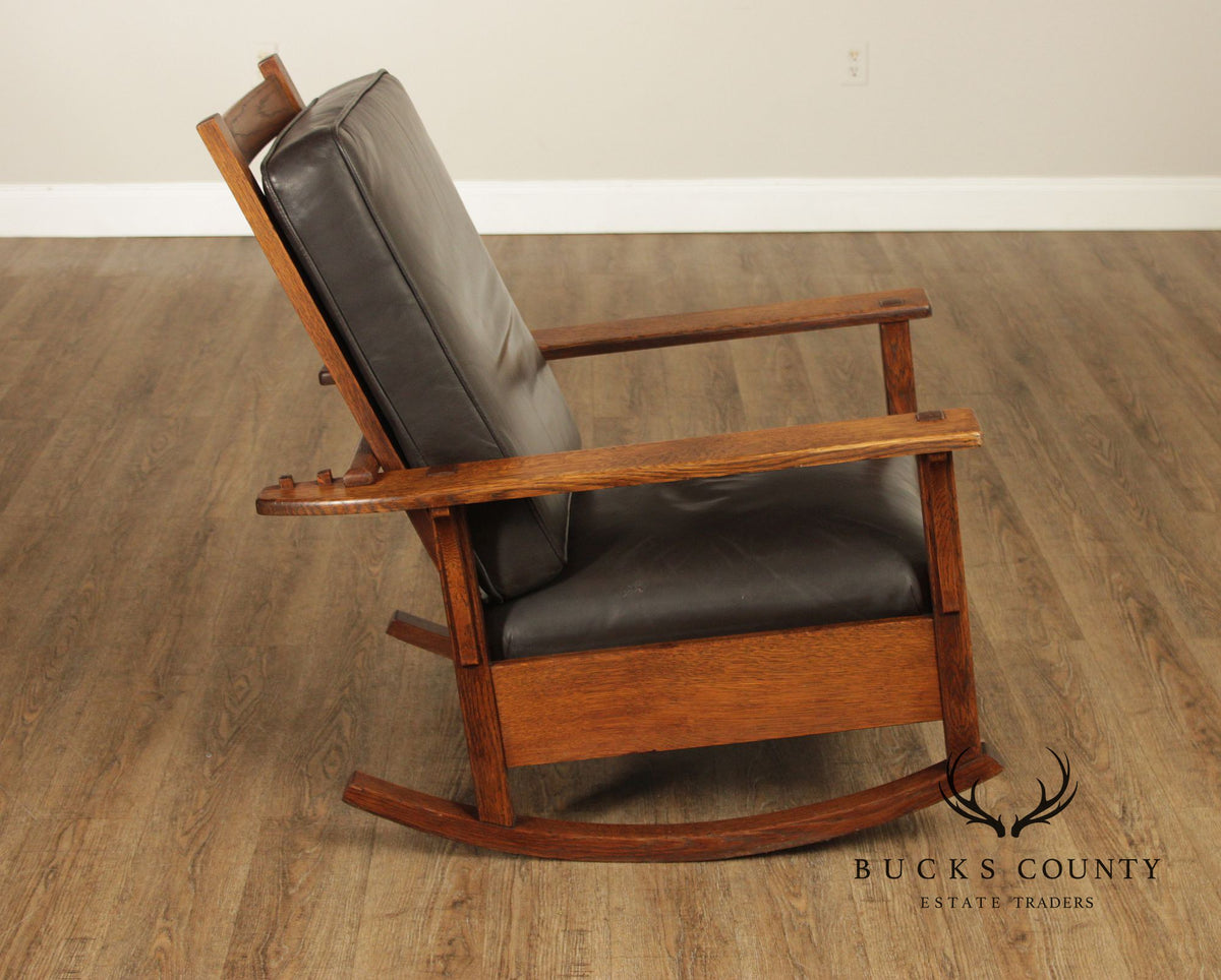 Antique L. & J.G. Stickley Mission Oak Morris Rocker
