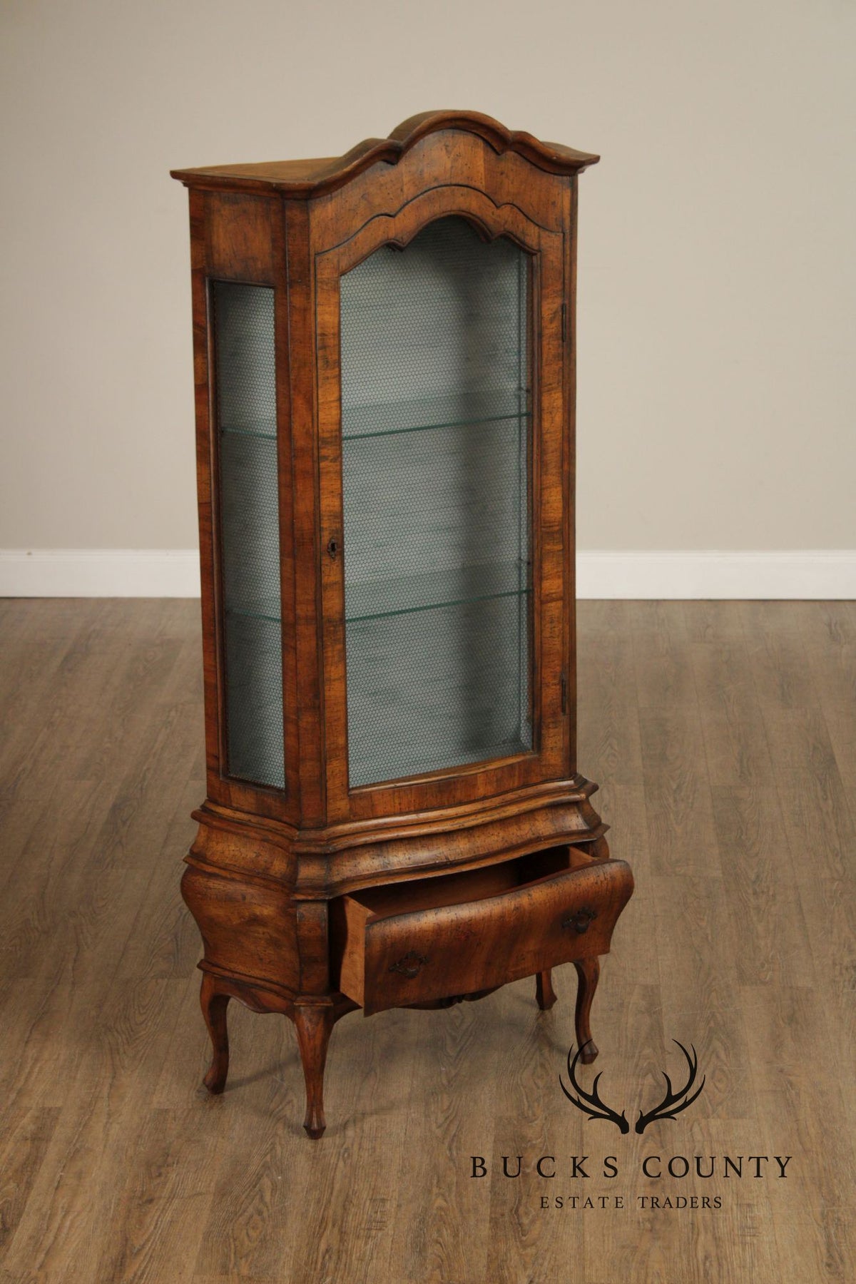 Italian Rococo Style Walnut Bombe Vitrine