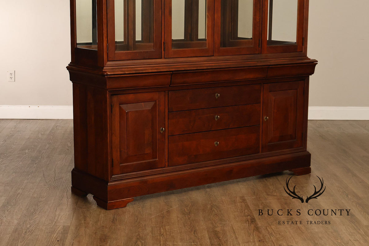 Pennsylvania House Louis Philippe Style Cherry Breakfront Lighted China Cabinet