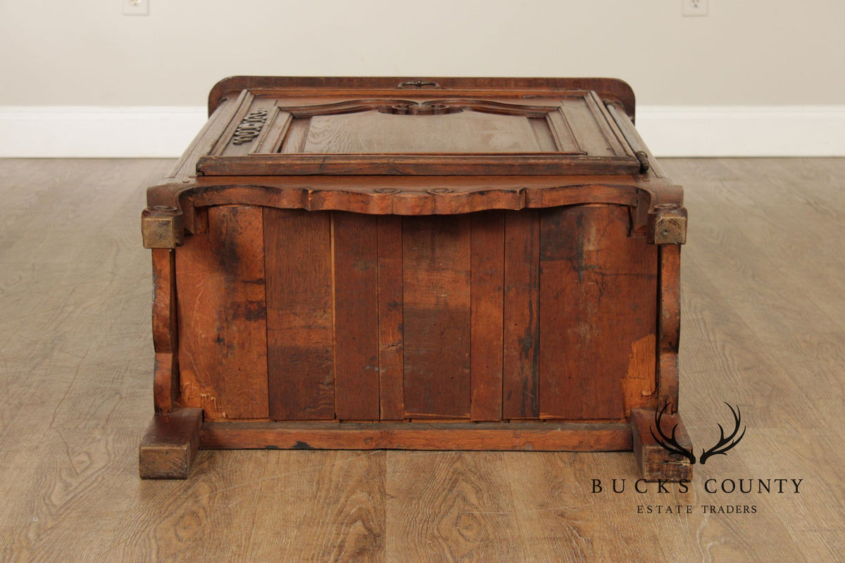 Antique 19th Century French Louis XV Style Solid Oak Petite Cabinet With Drawer And Scalloped Apron