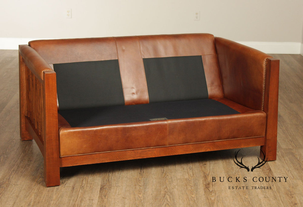 Stickley Highlands Mission Oak Leather Loveseat
