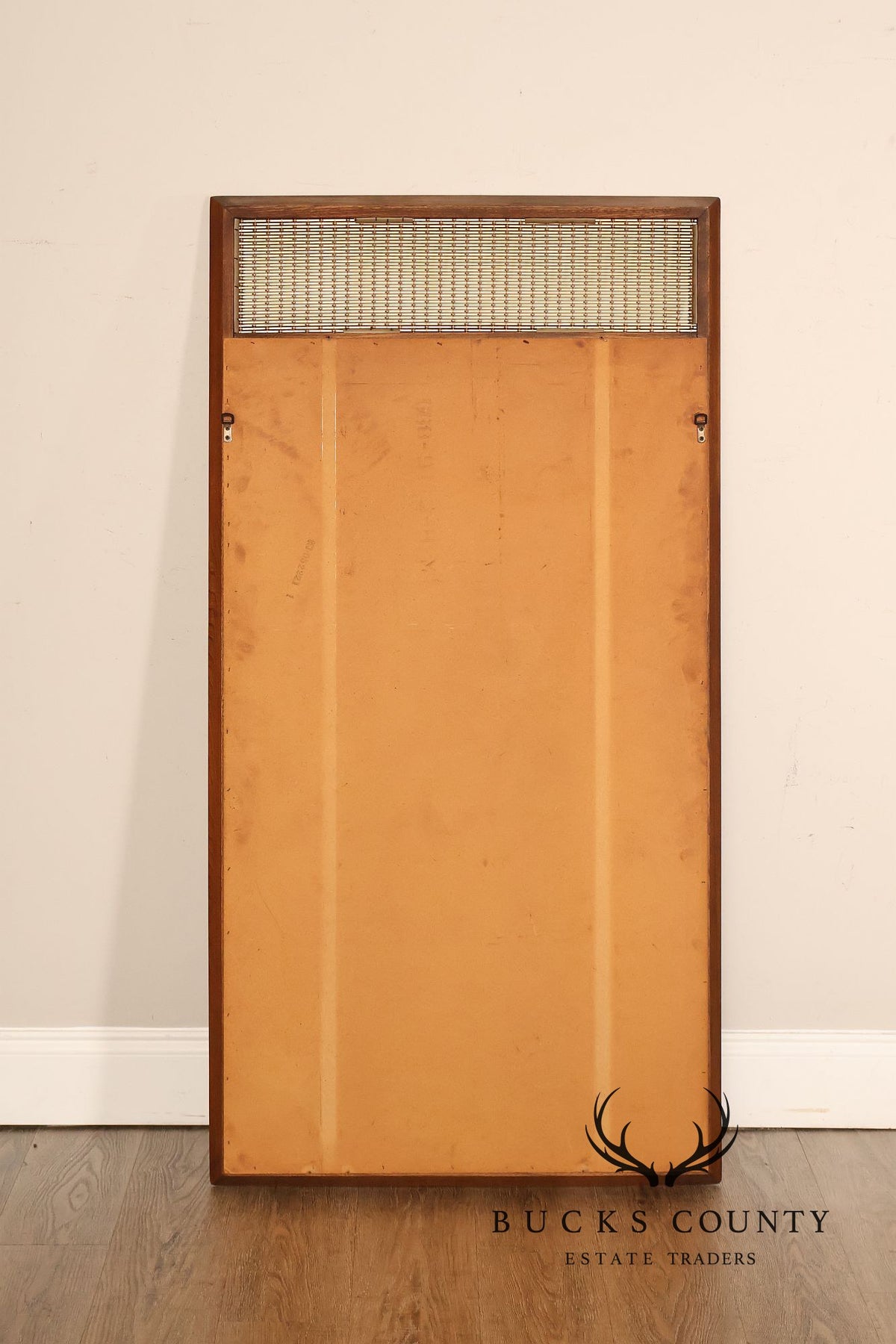 Mid Century Modern Pair of Walnut and Woven Brass Wall Mirrors