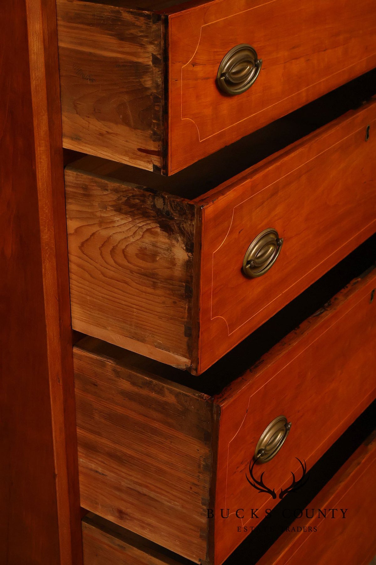 Antique Hepplewhite Inlaid Cherry Tall Dresser