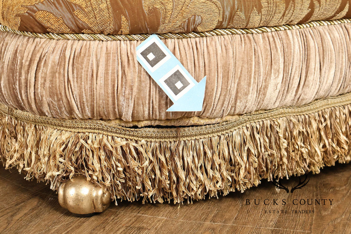 Tufted Rococo Camelback Sofa With Carved Gilt Trim