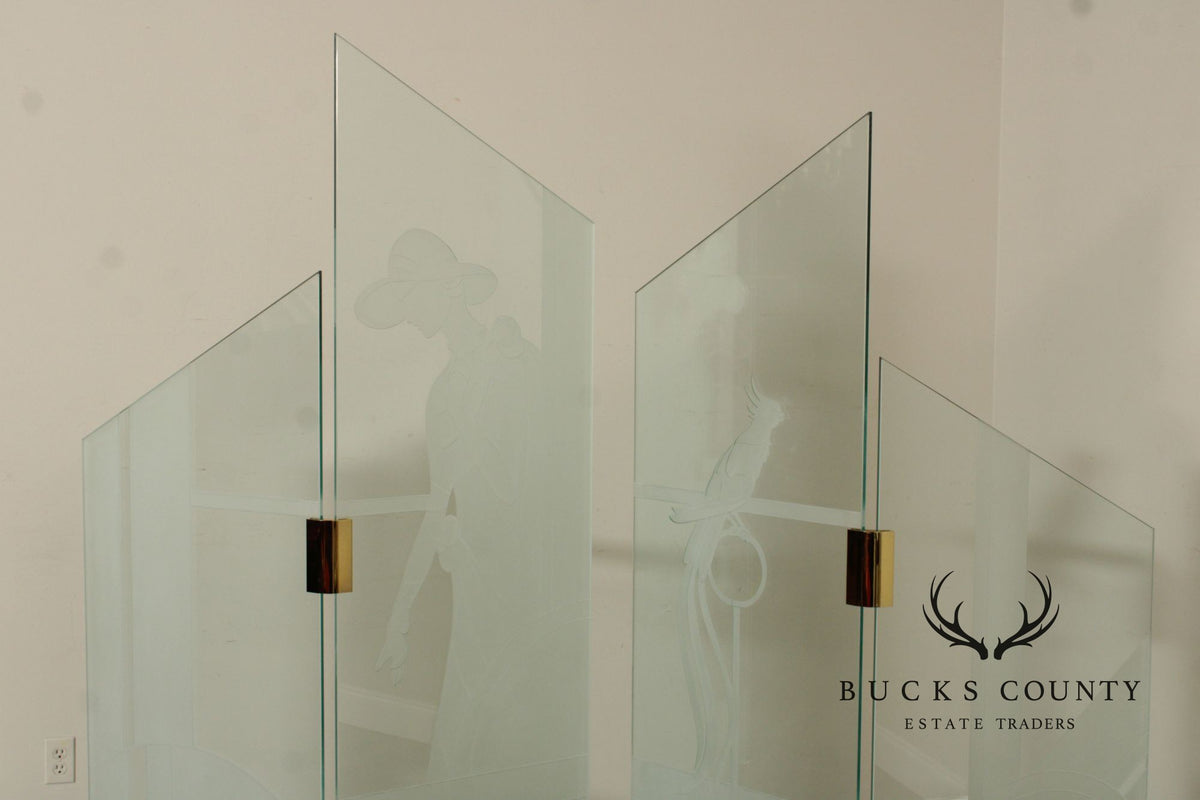 1980's Art Deco Style Glass Four-Panel Room Divider