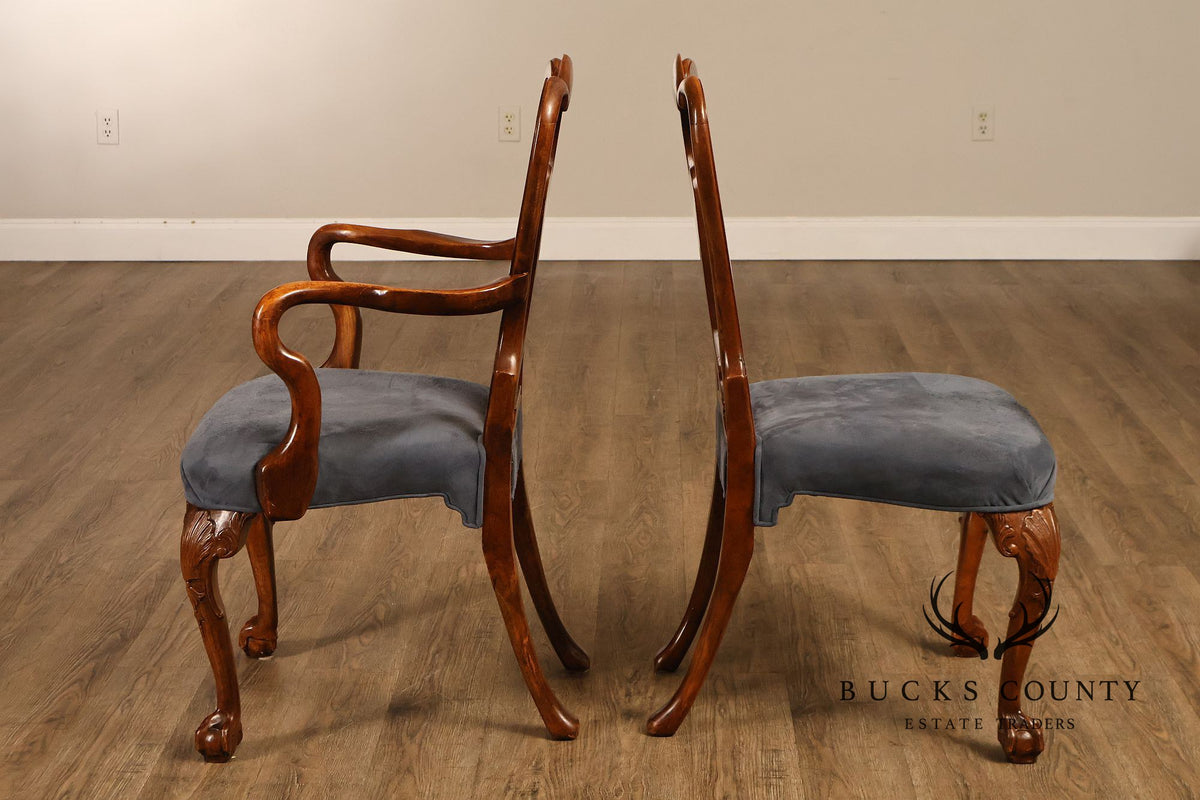Georgian Style Set of Ten Carved Burlwood Dining Chairs
