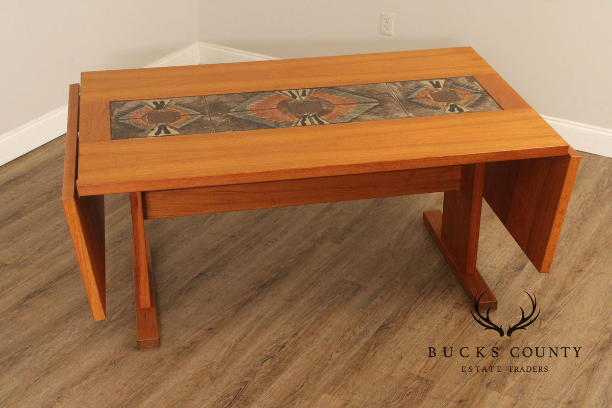 Gangsø Mobler Danish Modern Tile Inset Teak Drop Leaf Dining Table