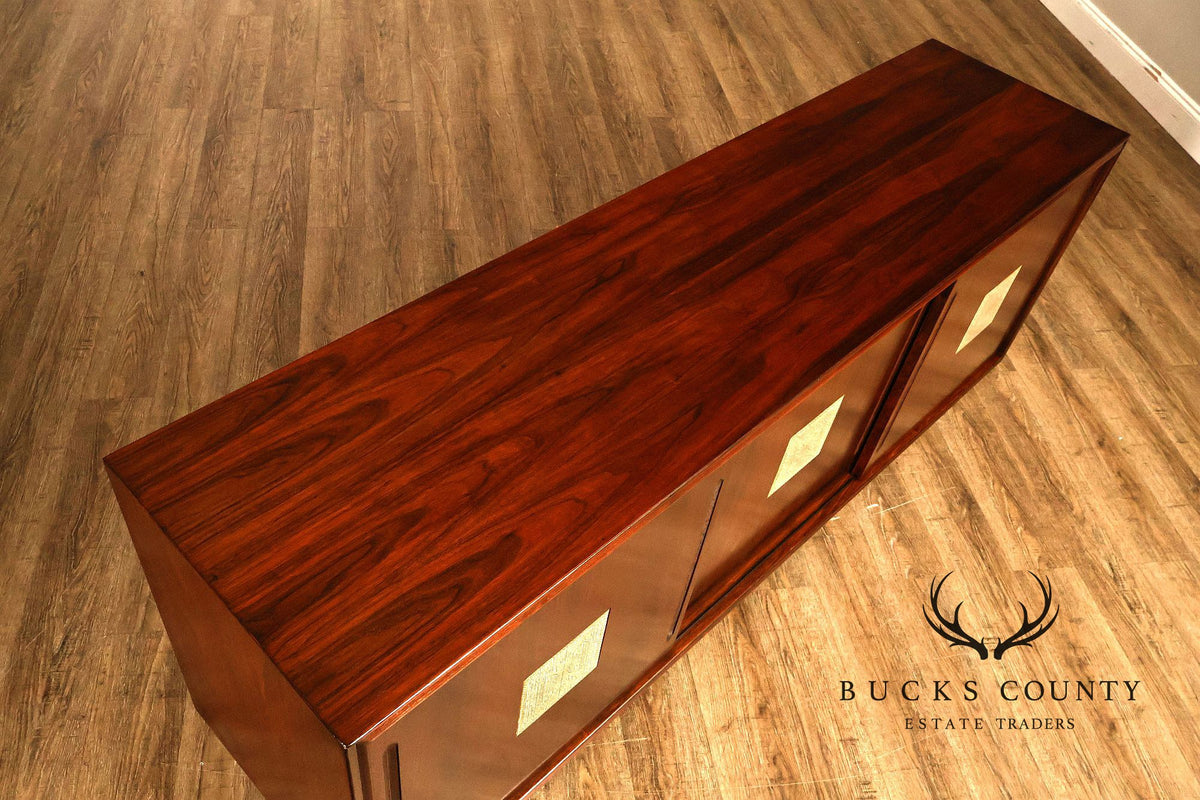 Mid Century Modern Walnut Buffet Sideboard With Decorative Tile Inlays