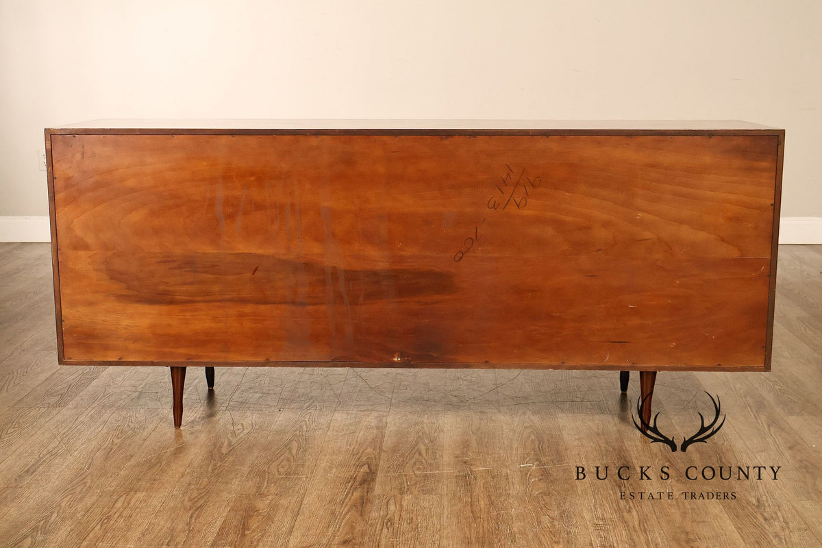 Mid Century Modern Walnut Buffet Sideboard With Decorative Tile Inlays