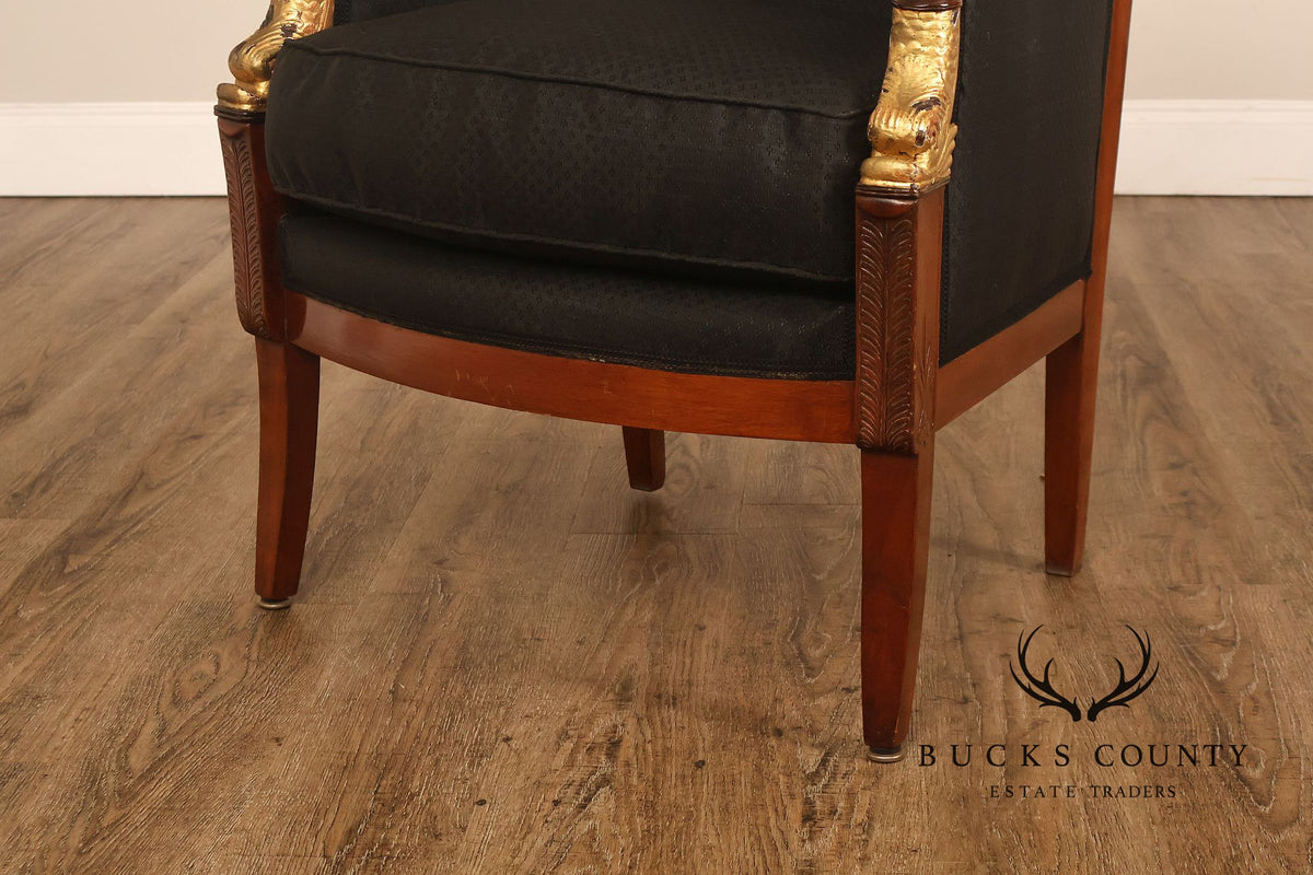 French Empire Style Partial Gilt Mahogany Armchair
