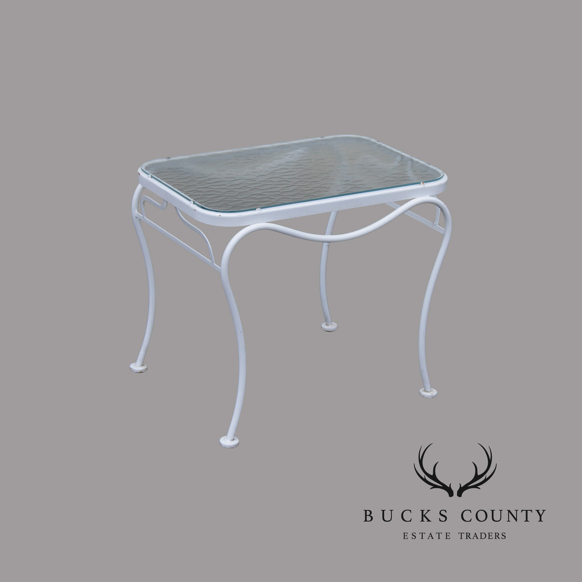 Woodard Glass Top Wrought Iron Patio Side Table