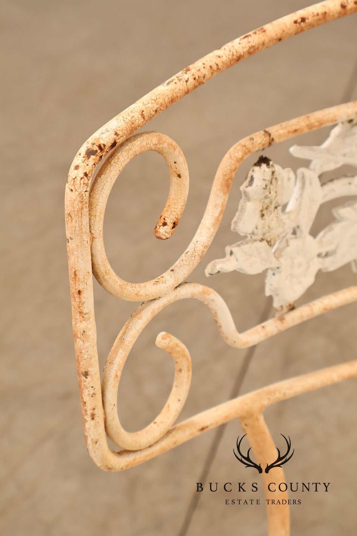 Painted Wrought Iron Set Of Three Garden Chairs With Decorative Backs