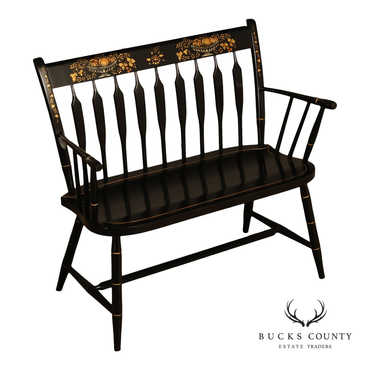 Nichols & Stone Black Stenciled Windsor Bench