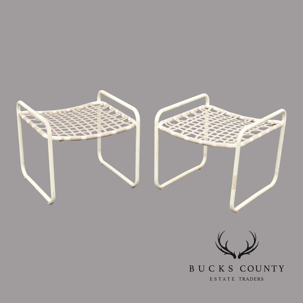 Brown Jordan Vintage Pair 'Lido' Aluminum Outdoor Patio Stools or Ottomans