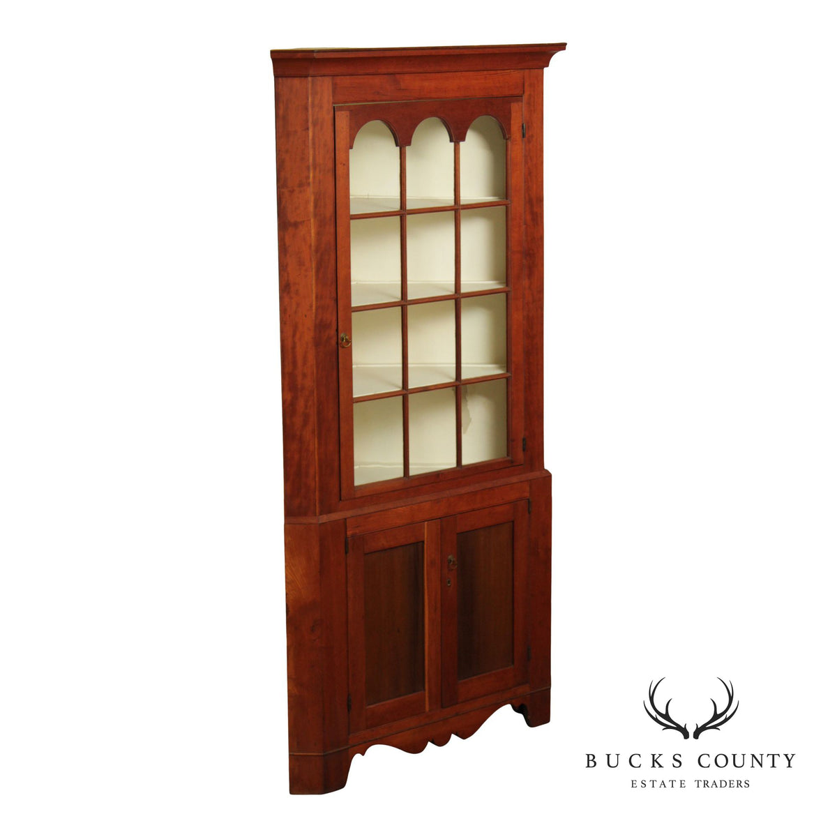 Antique American Cherry Two Piece Corner Cupboard
