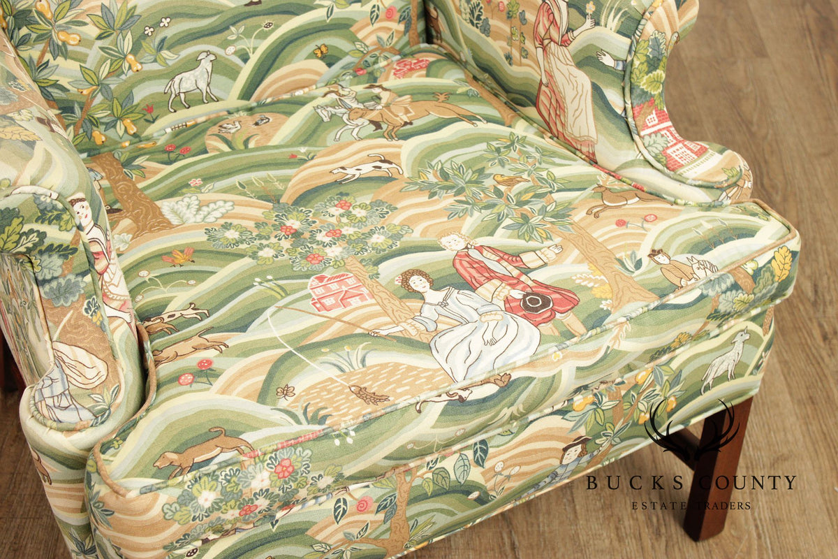 Chippendale Style Pair of Mahogany Wingback Chairs