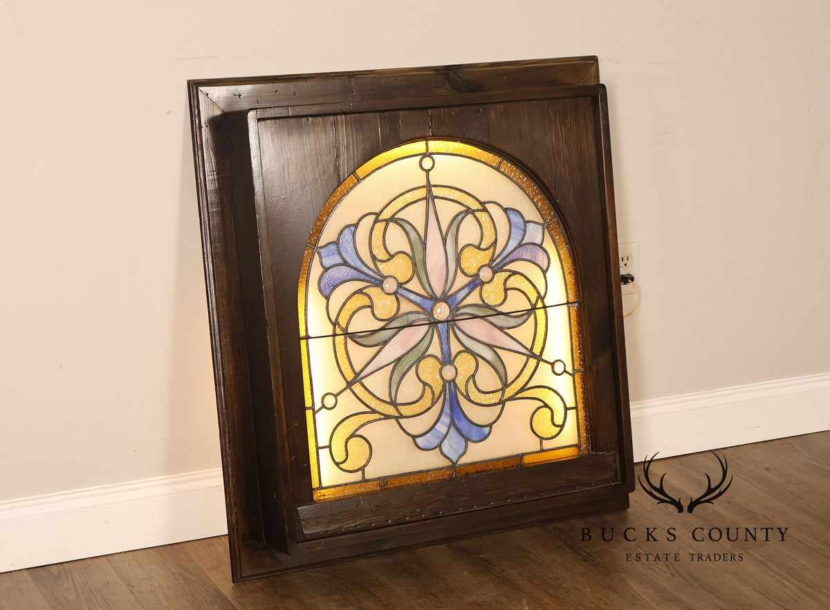 Illuminated Stained Glass Decorative Wall Panel In Wood Frame
