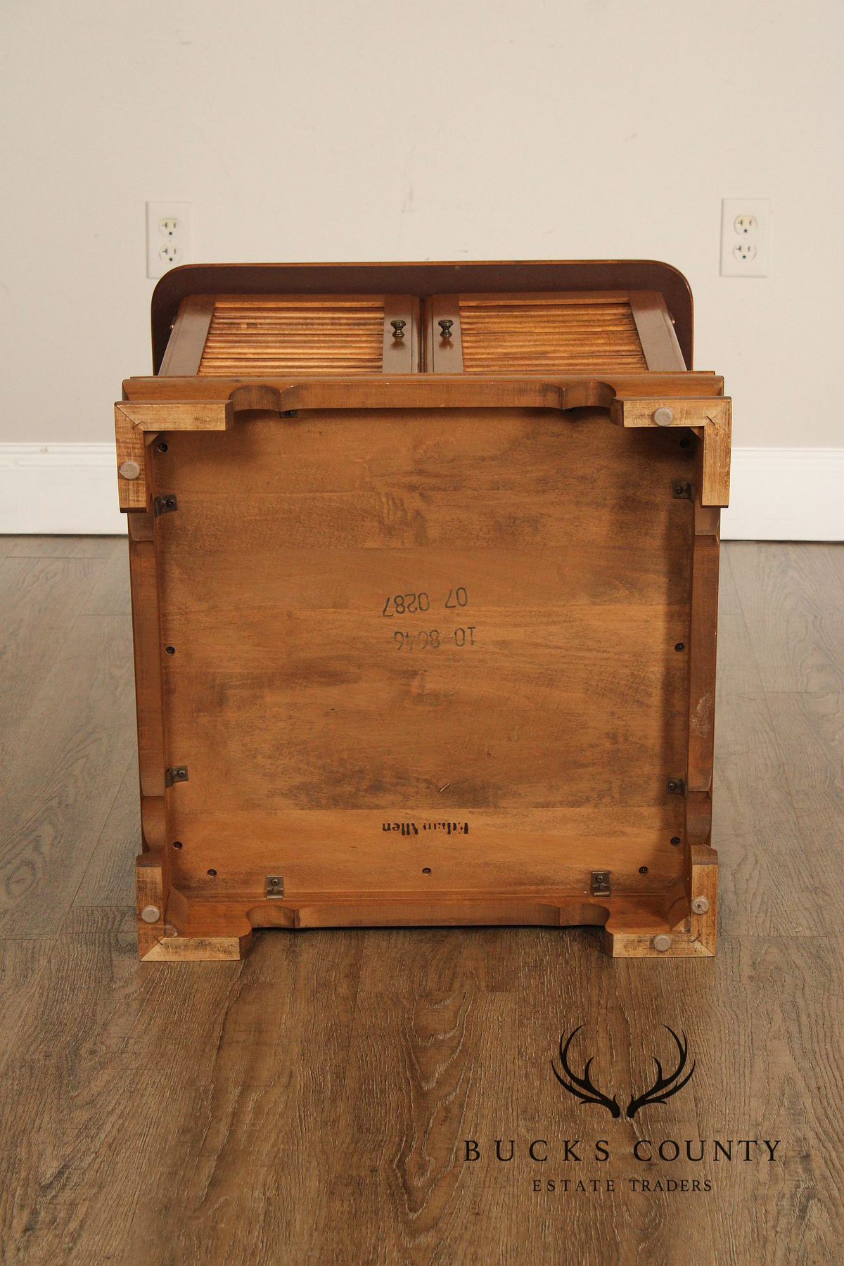 Ethan Allen Heirloom Nutmeg Maple Louvered Door Record Cabinet Side Table