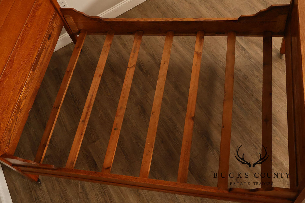 Antique American Victorian Oak Full Size  High Back Bed