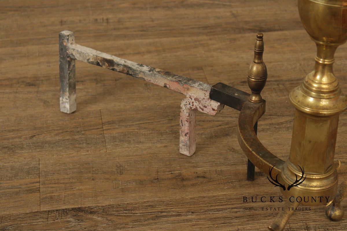 Vintage Federal Style Pair of Brass Andirons