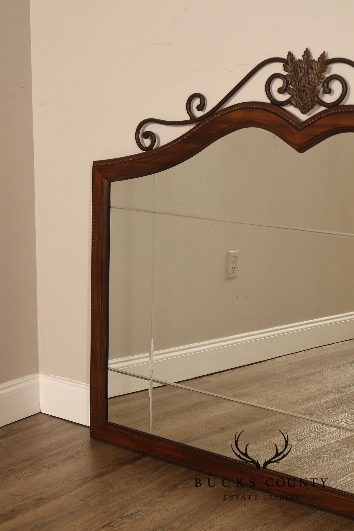 Drexel Heritage Covington Park Wood Framed Beveled Wall Mirror With Wrought Iron Scrollwork