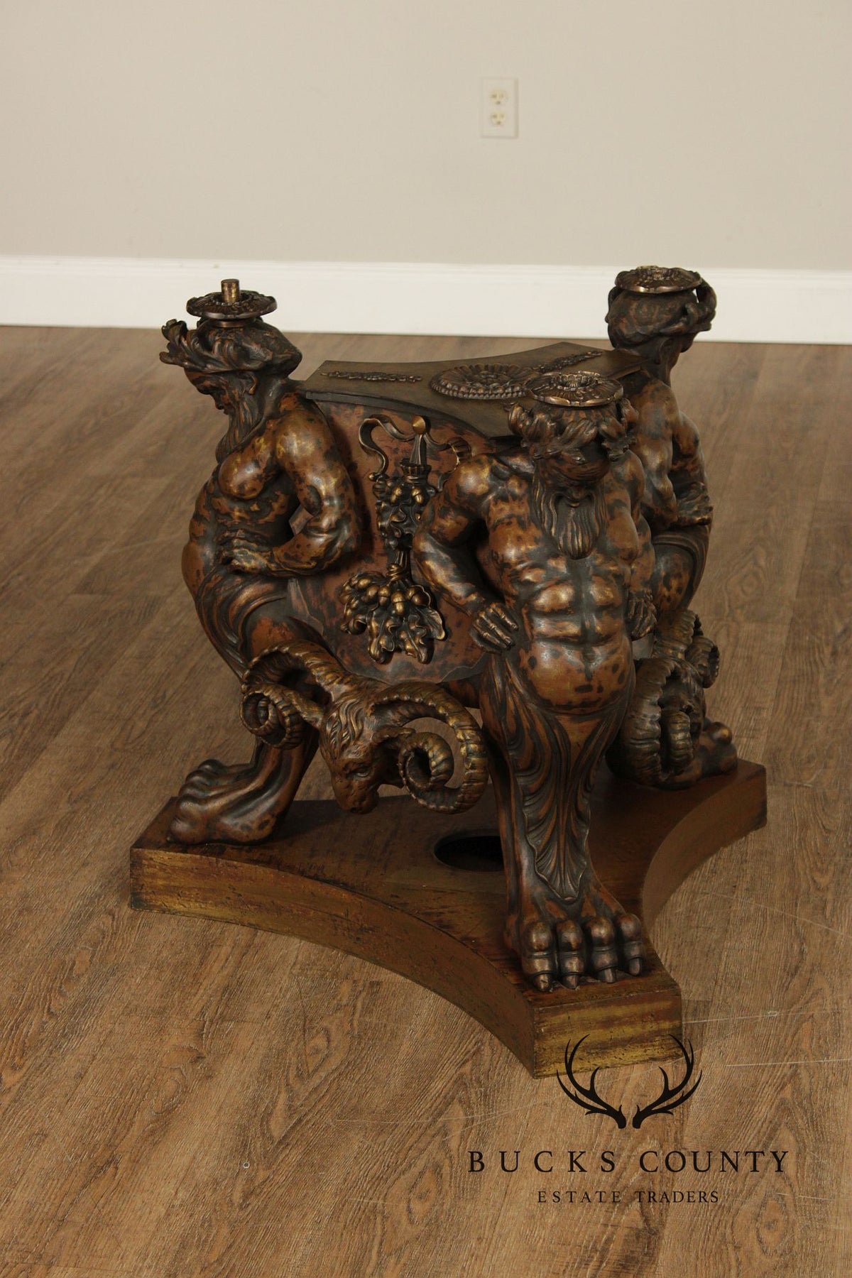 Antique Neoclassical Pair Of Mythological Figural Table Bases In Bronze