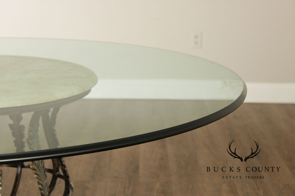 Drexel Heritage Coastal Style Round Glass Top Dining Table With Four Cane Back Chairs