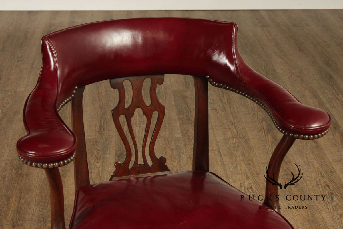 Kittinger Mahogany Chippendale Style Leather Chair