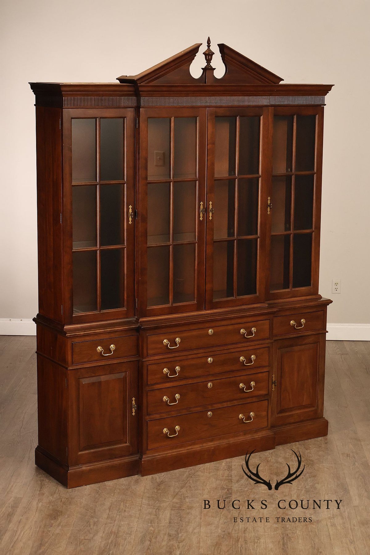 Stickley Traditional Style Cherry Breakfront China Cabinet