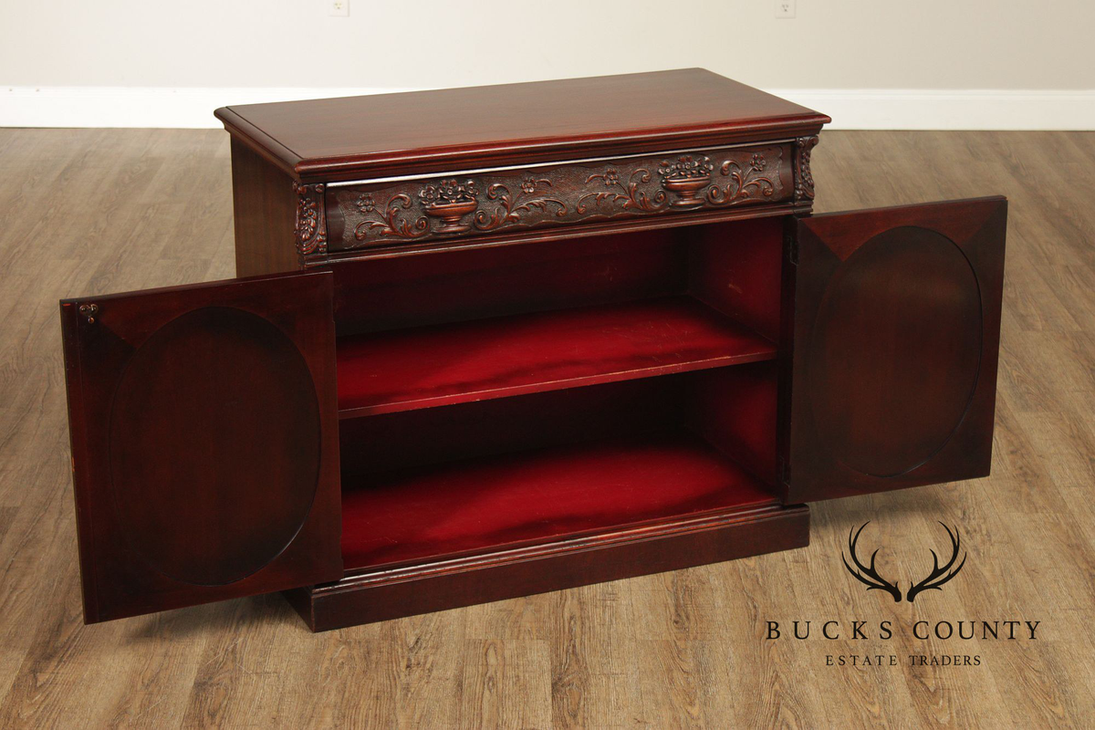 1940's Vintage Carved Mahogany Server Cabinet