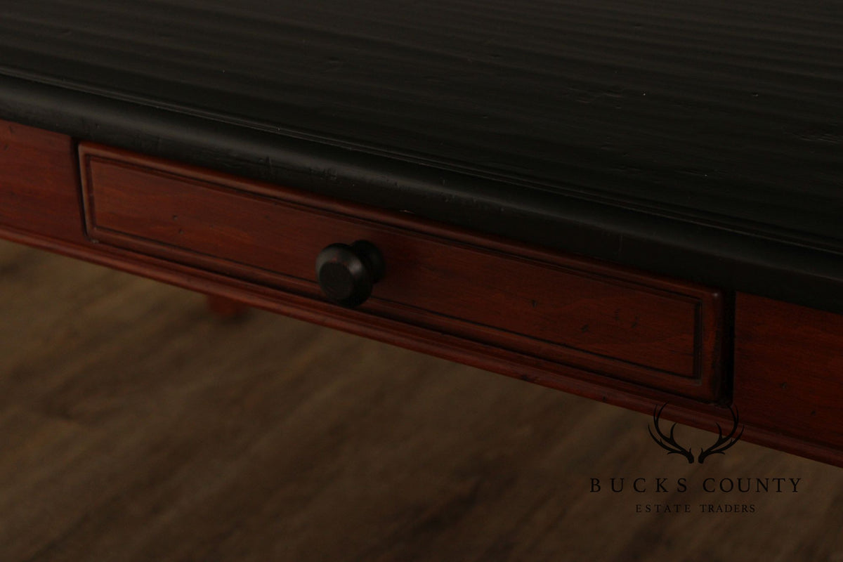 Rustic Farmhouse Style Solid Wood Dining Table With Black Painted Top