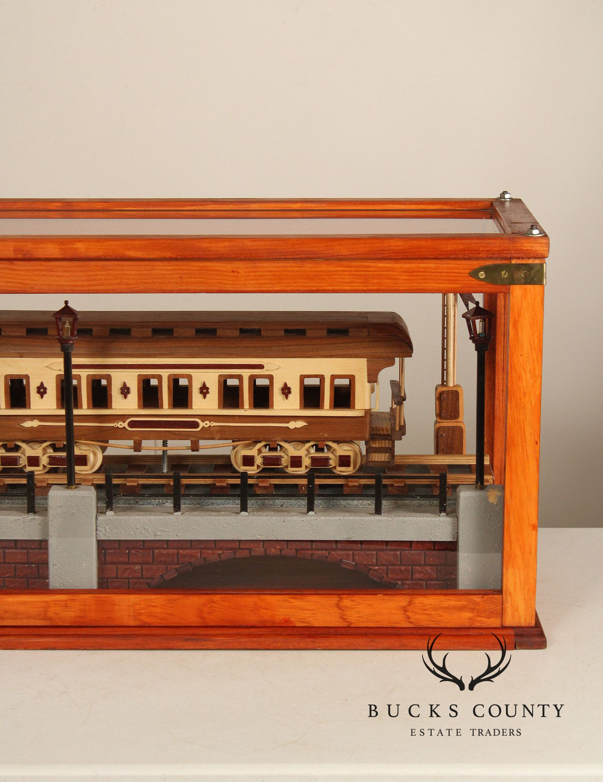 Philip Jacoby Carved Wood Model Train in Display Case