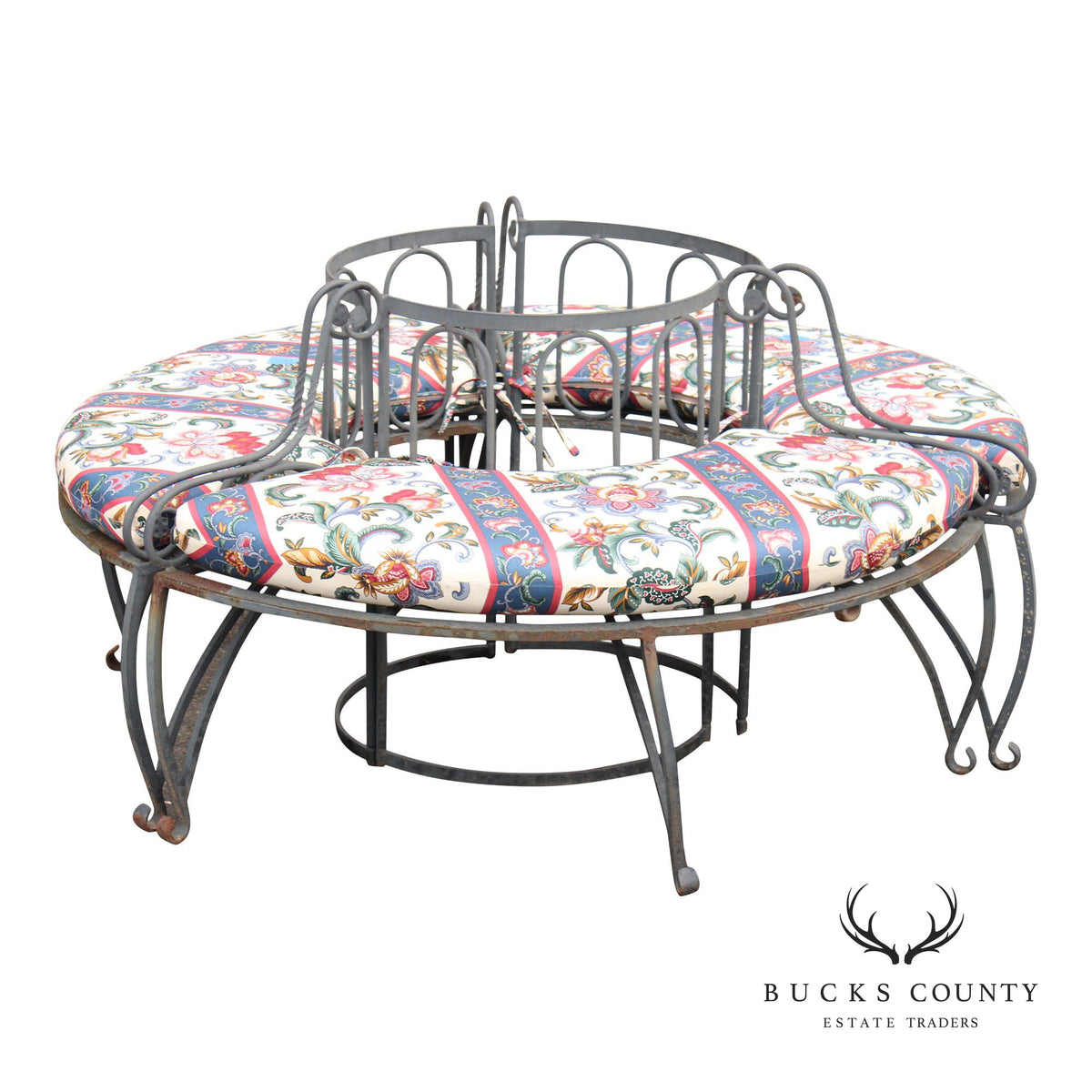Wrought Iron Circular Garden Tree Bench With Cushions