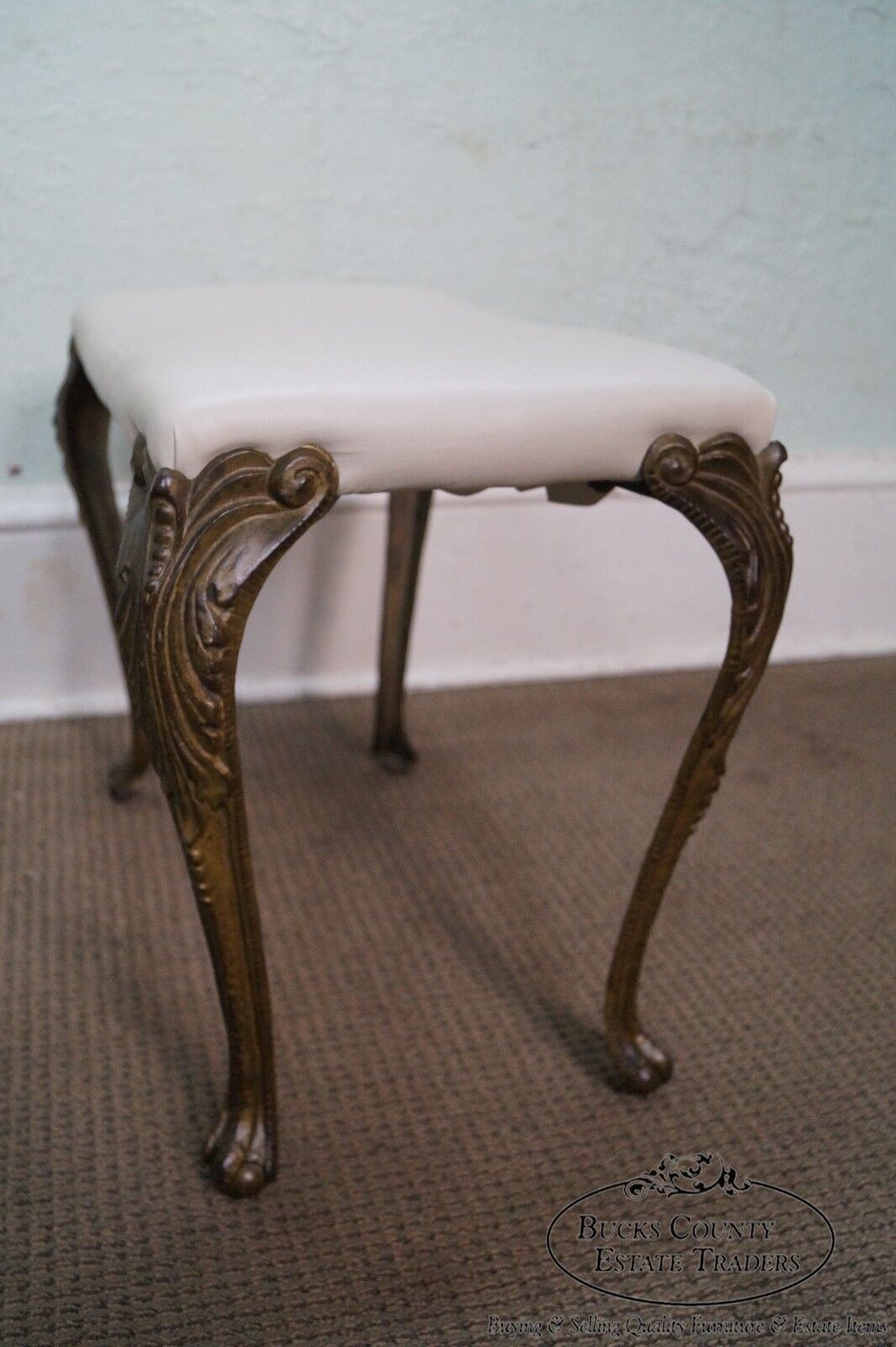 Antique French Style Iron Bench w/ Leather Seat